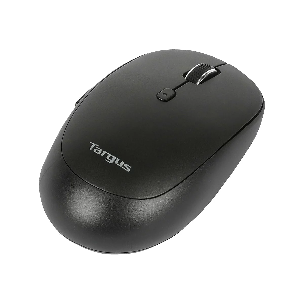 Schwarze Computermaus mit dem Logo „Targus“ und Scrollrad.