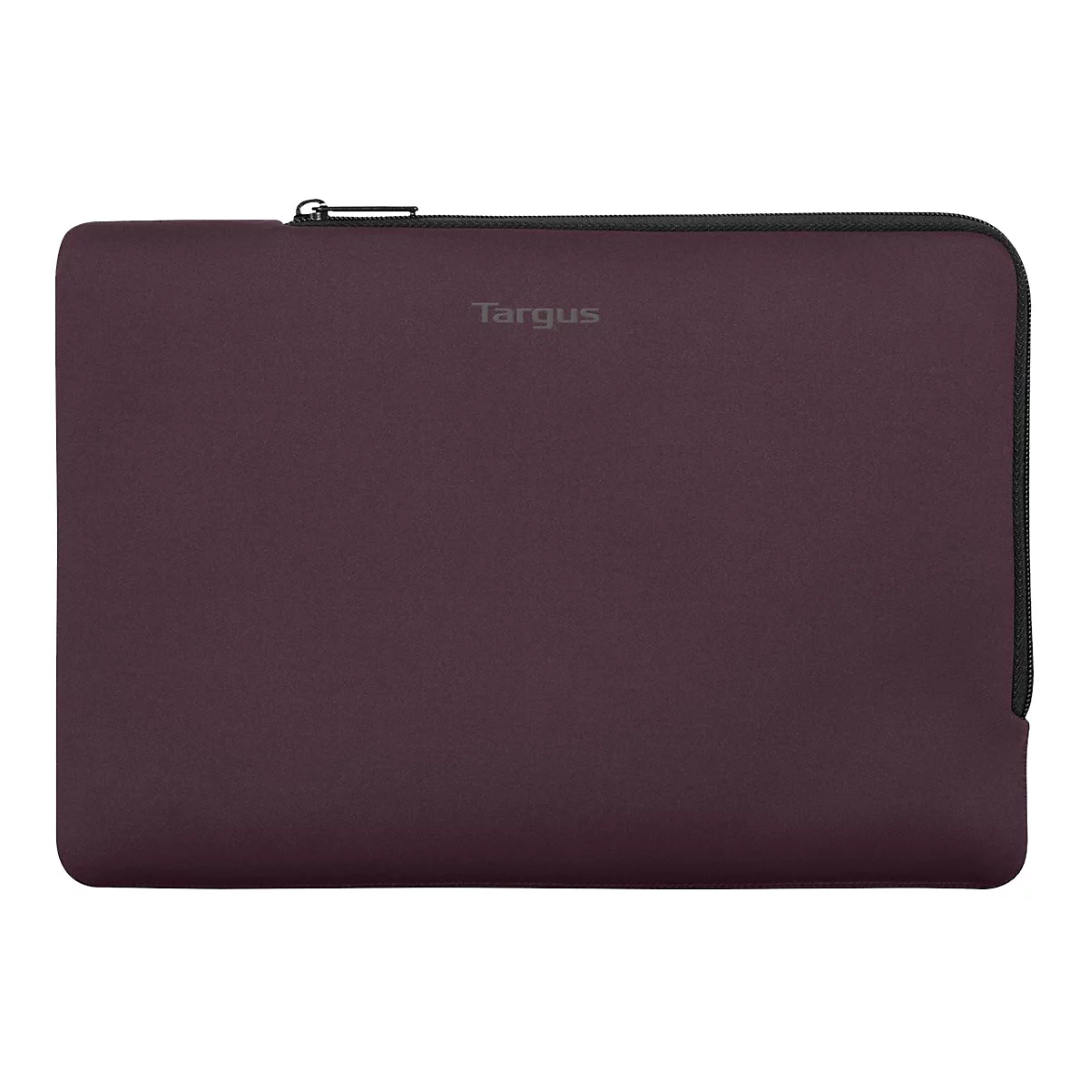 Dunkelrote Laptoptasche von Targus mit schwarzem Reißverschluss vor weißem Hintergrund.
