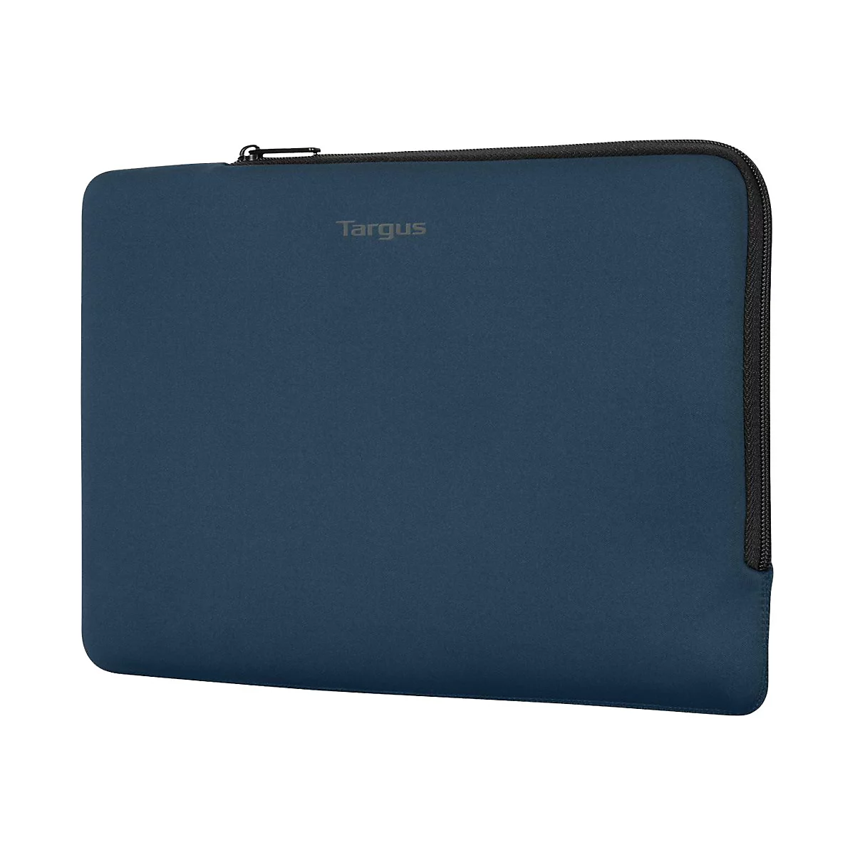 Dunkelblaue Laptoptasche mit Reißverschluss, Markenlogo 'Targus'.
