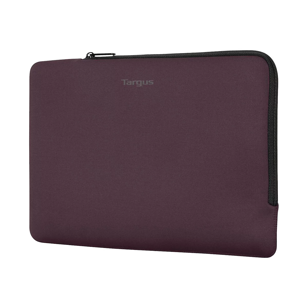 Dunkelviolette Laptop-Hülle mit Reißverschluss, Markenname 'Targus'.