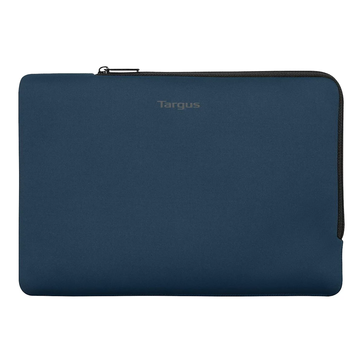 Dunkelblaue Laptoptasche mit Reißverschluss, Markenlogo 'Targus'.