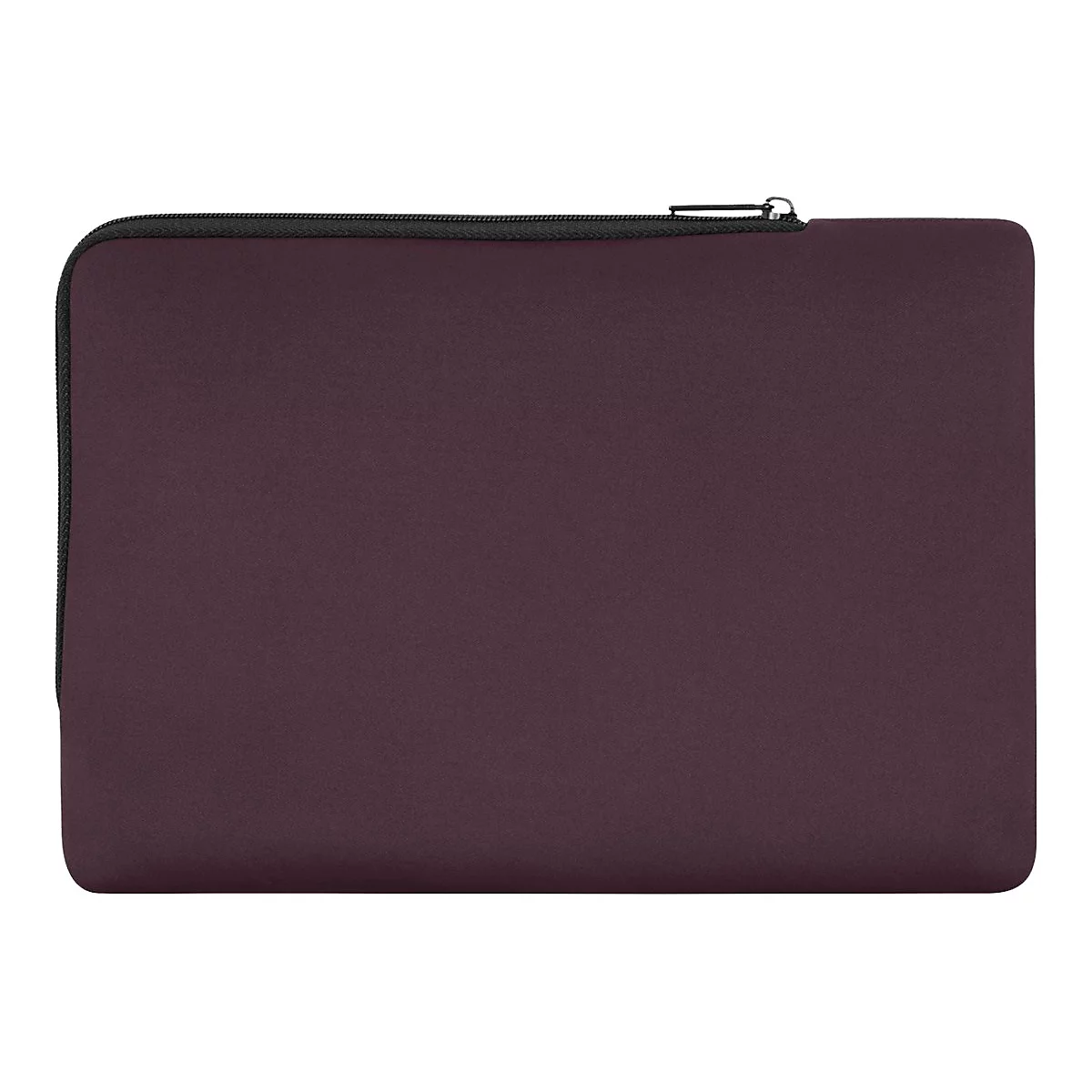 Burgunderfarbene Laptoptasche mit schwarzem Reißverschluss.