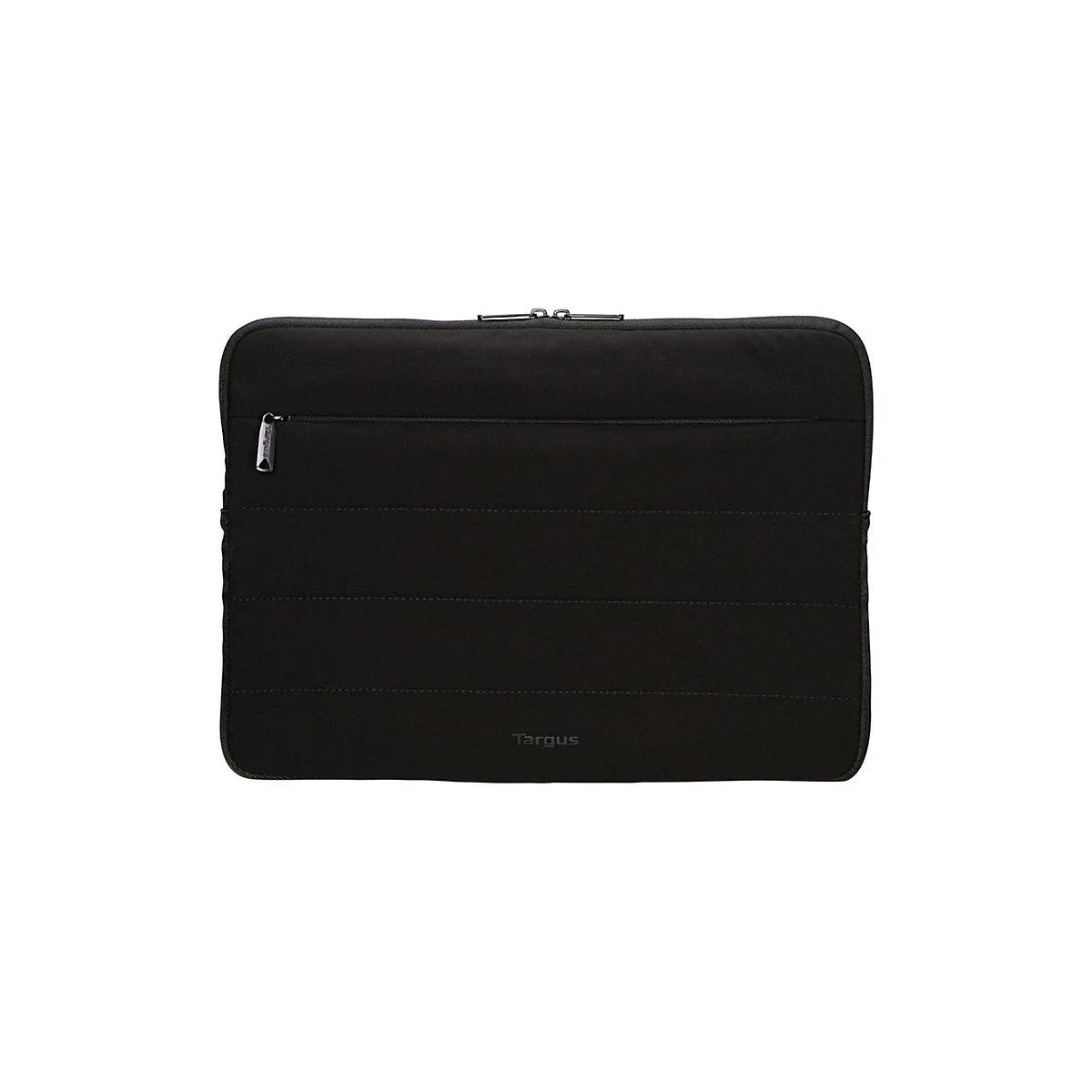 Schwarze Laptoptasche mit Reißverschluss, gepolstert, mit Markenlogo Targus.