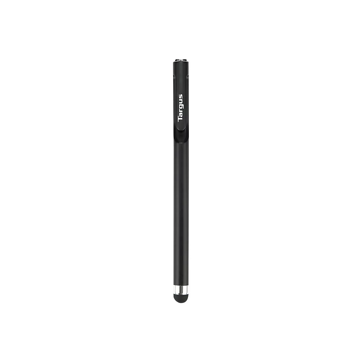 Schwarzer Stylus von Targus. Der Stift hat eine längliche Form mit einer abgerundeten Spitze.