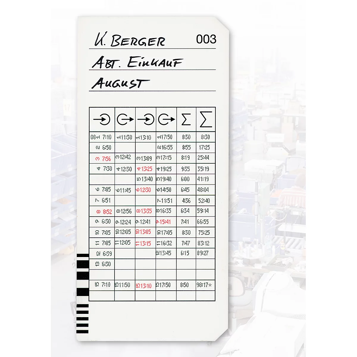 Tarjeta de sello BUERK, codificada, para sistema de registro de tiempo K675/K975, 200 piezas