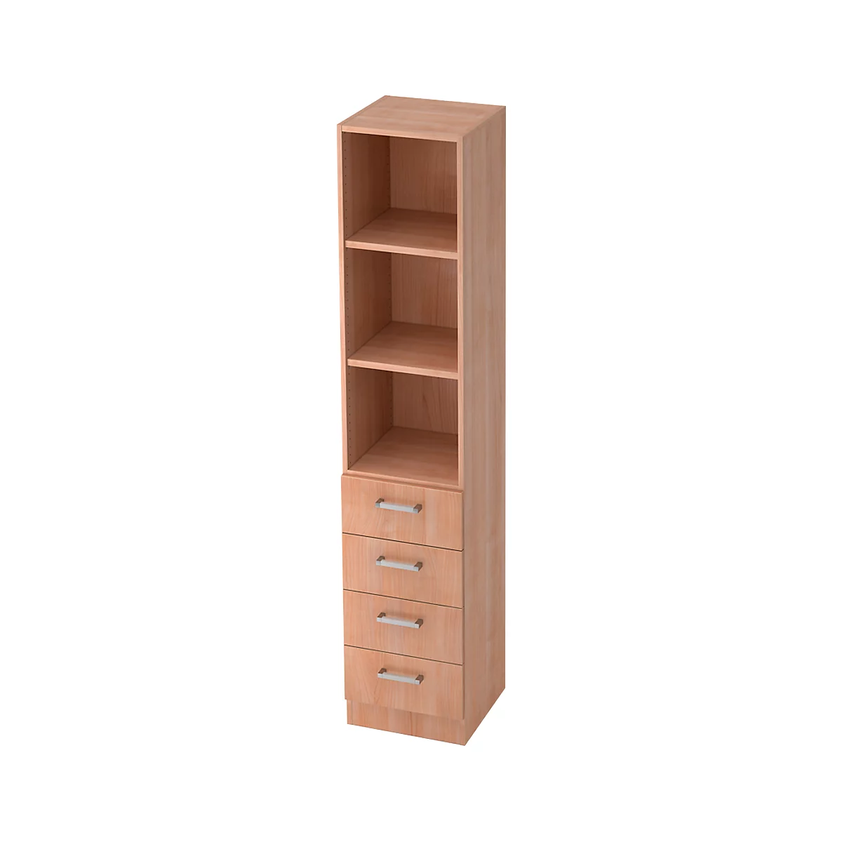 TARVIS combi-boekenkast, 5 OH, 2 legborden, 4 laden, B 405 x D 420 x H 2004 mm, notendecor