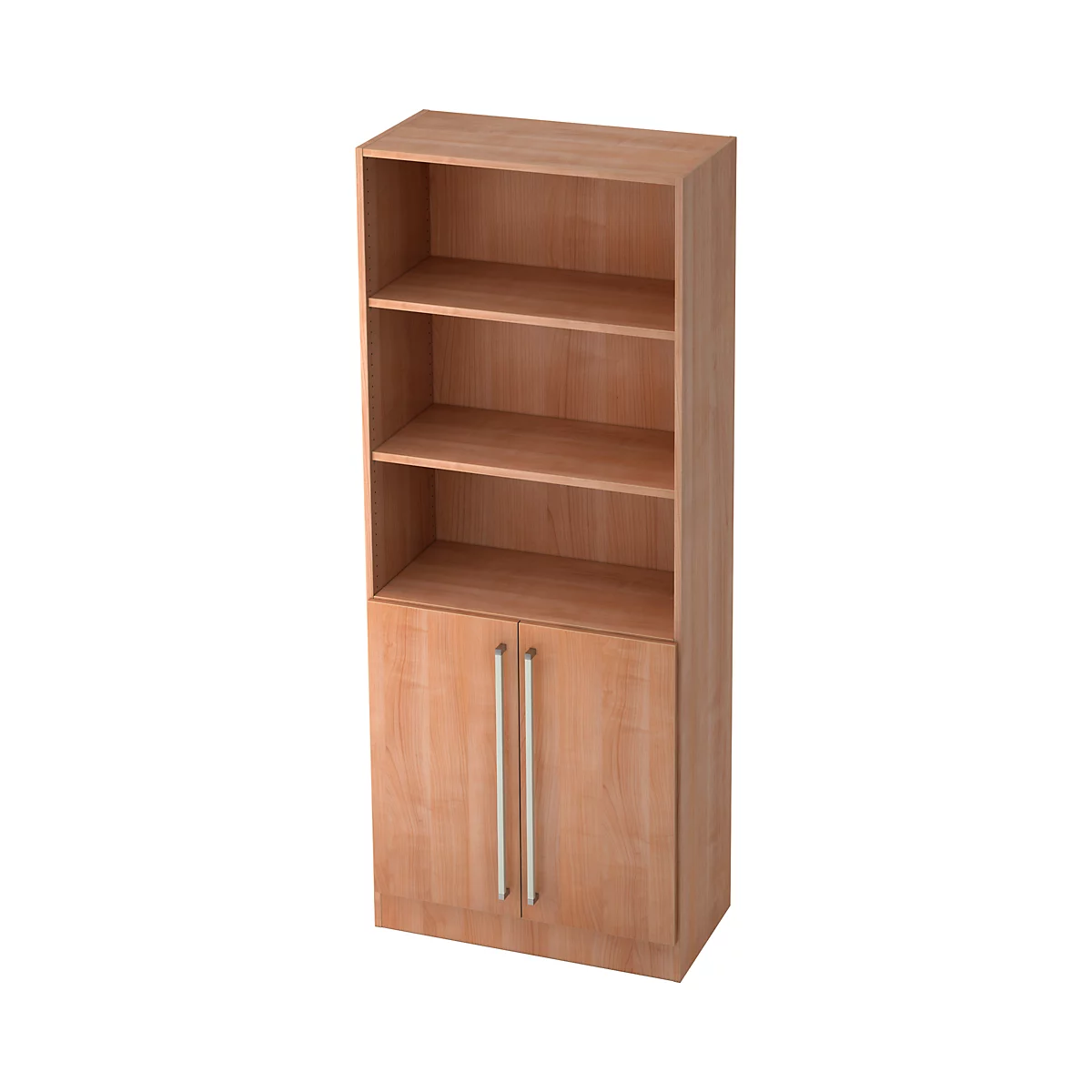 TARVIS combi-boekenkast, 5 OH, 3 open vakken + 2 deuren met greep, B 800 x D 420 x H 2004 mm, notendecor