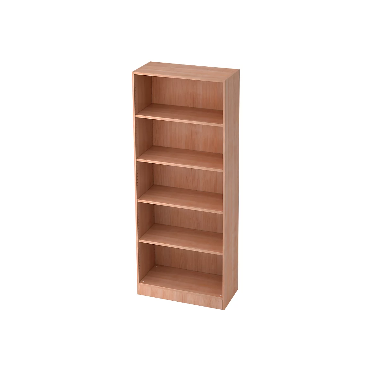 A beige bookcase with six open compartments.