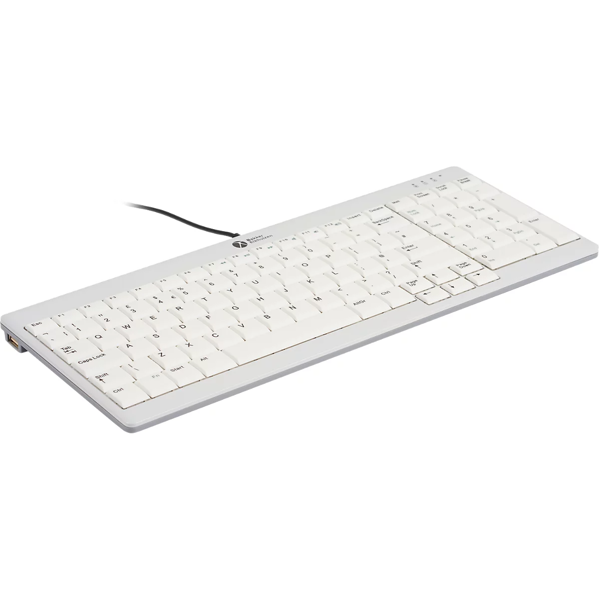 Tastatur BakkerElkhuizen UltraBoard 960 V2, QWERTZ, mit Nummernblock, USB-C, ergonomisch, kompakt & augenschonend, L 146 x B 363 x H 19 mm, grau