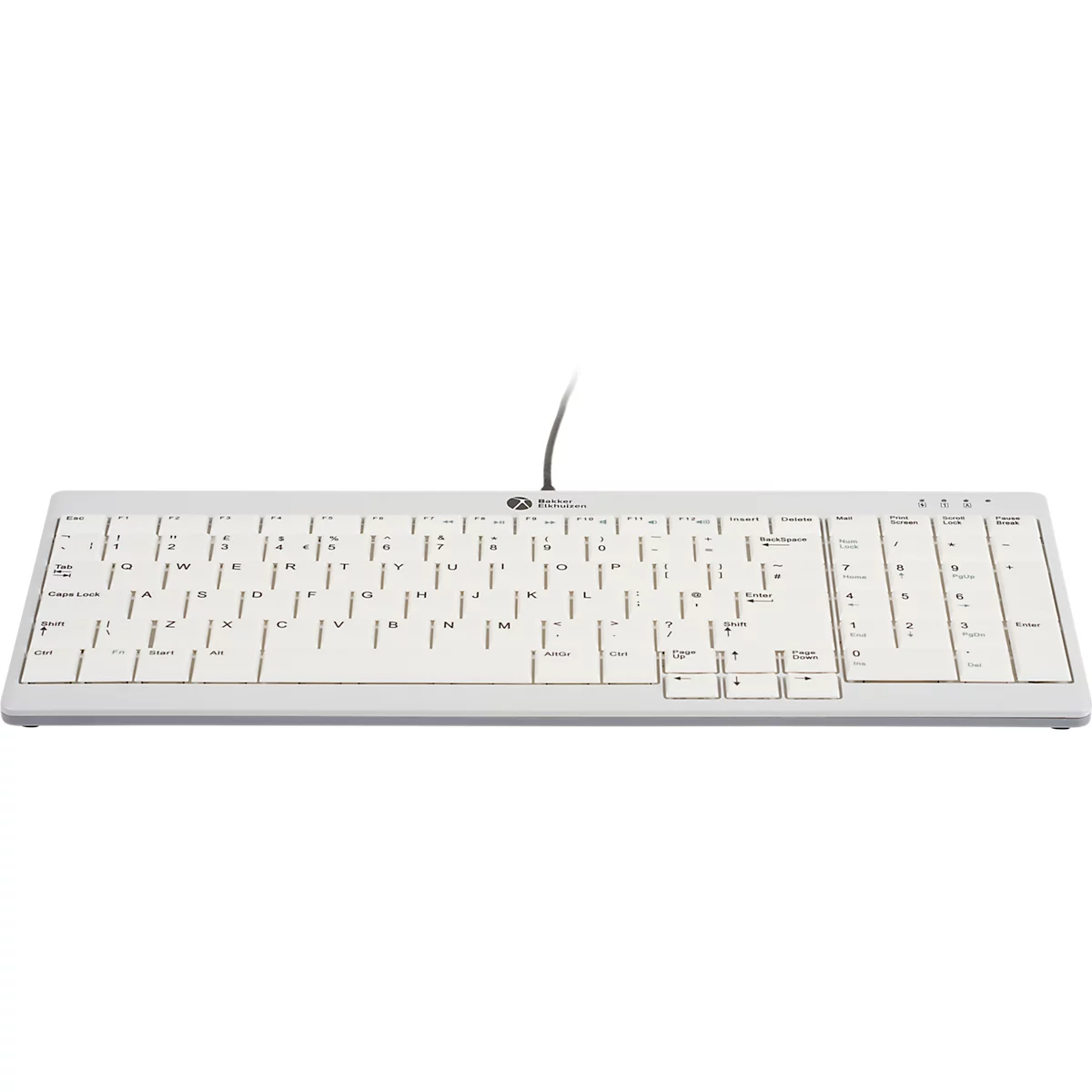 Tastatur BakkerElkhuizen UltraBoard 960 V2, QWERTZ, mit Nummernblock, USB-C, ergonomisch, kompakt & augenschonend, L 146 x B 363 x H 19 mm, grau