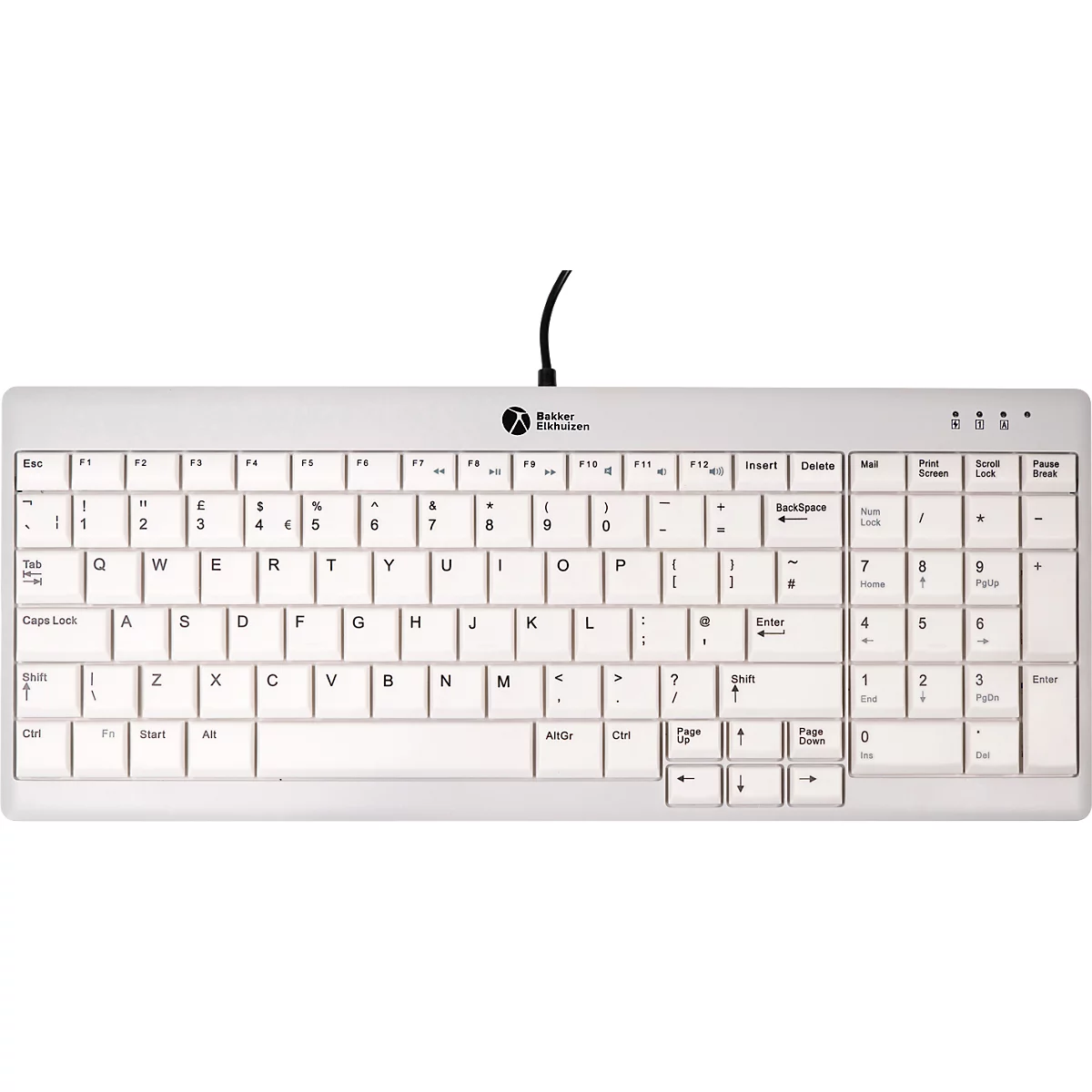 Tastatur BakkerElkhuizen UltraBoard 960 V2, QWERTZ, mit Nummernblock, USB-C, ergonomisch, kompakt & augenschonend, L 146 x B 363 x H 19 mm, grau