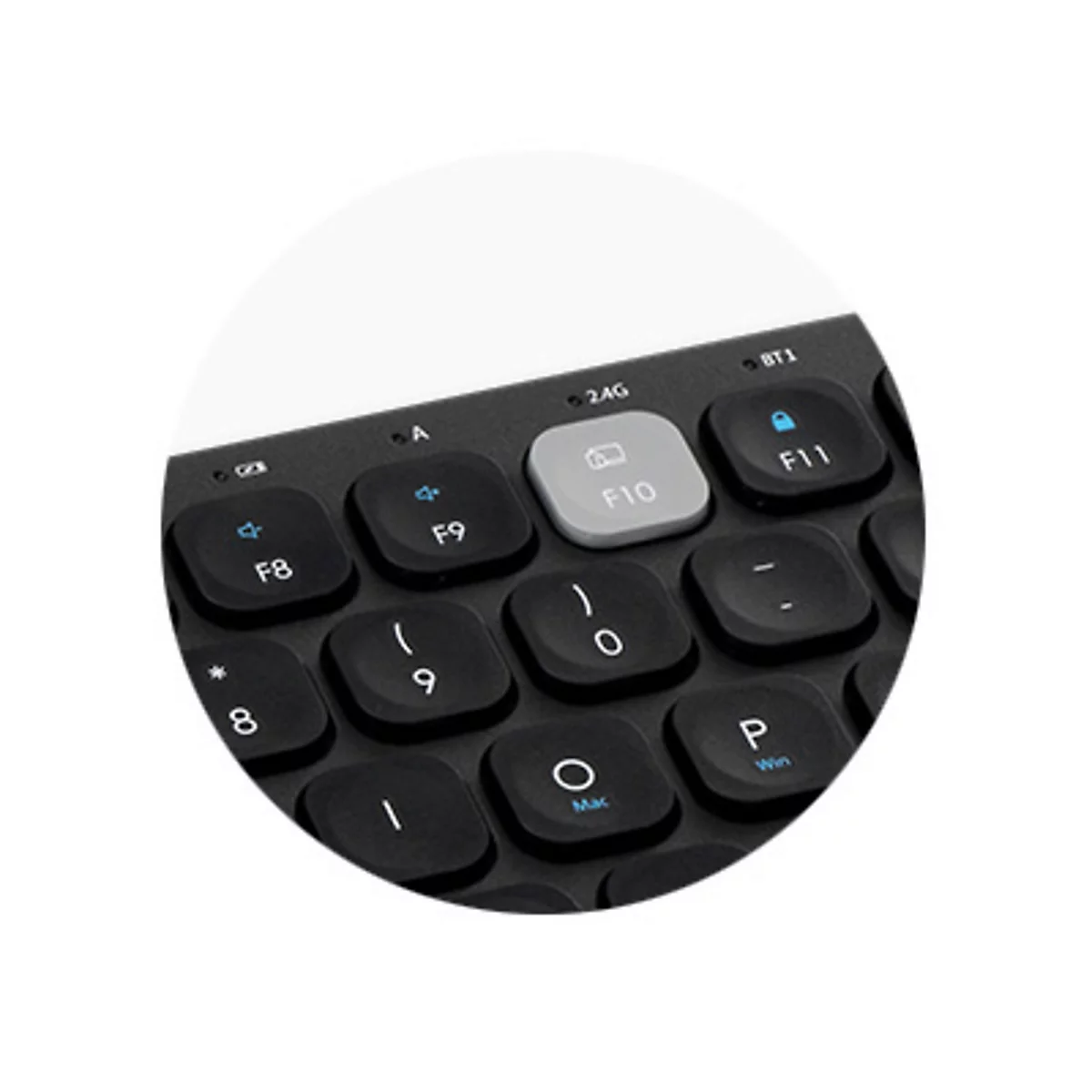 Nahaufnahme einer schwarzen Tastatur. Grau hervorgehobene Taste F10.