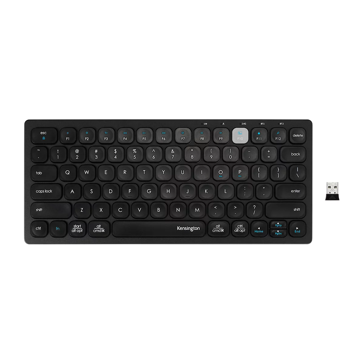 Tastatur Kensington Multi-Device Dual Wireless, kompakt, bis zu 3 Endgeräte, kabellos, Windows & Mac, B 310 x T 140 x H 35 mm, schwarz