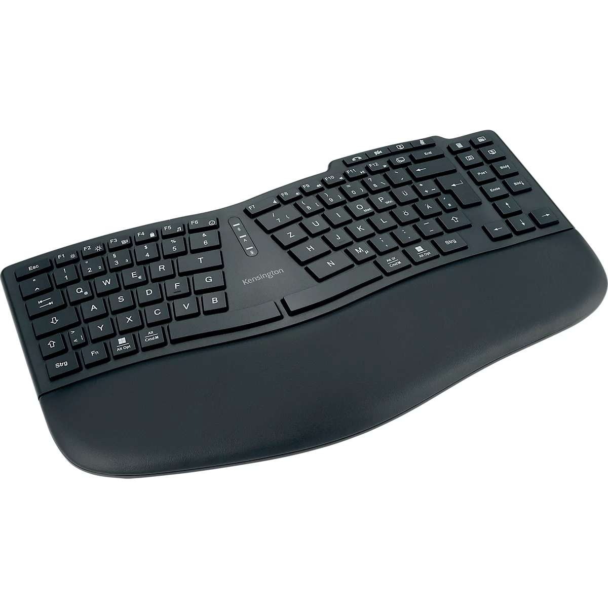 Tastatur Kensington Pro Fit™ Ergo KB675 EQ TKL, kabellos, wiederaufladbarer Akku, QWERTZ, für bis zu 3 Endgeräte, Handballenauflage, PCR, schwarz