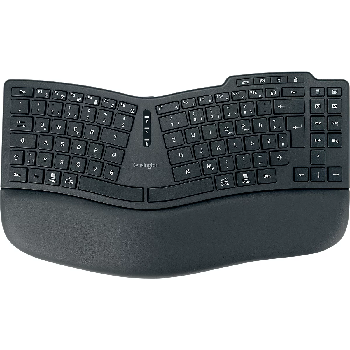 Tastatur Kensington Pro Fit™ Ergo KB675 EQ TKL, kabellos, wiederaufladbarer Akku, QWERTZ, für bis zu 3 Endgeräte, Handballenauflage, PCR, schwarz
