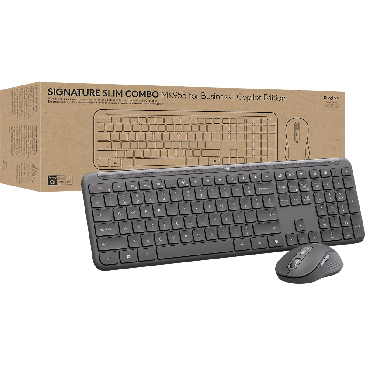 Tastatur-Maus-Set Logitech Signature Combo MK650 for Business, kabellos, QWERTZ, Handballenauflage, 2 Verbindungsmodi, schwarz