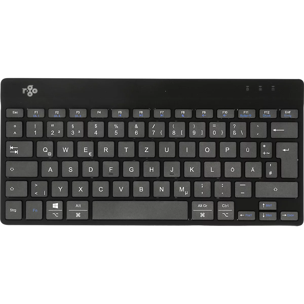 Tastatur R-Go Compact Break, kabellos, QWERTZ, LED-Pausenanzeige, Bluetooth/USB, schwarz