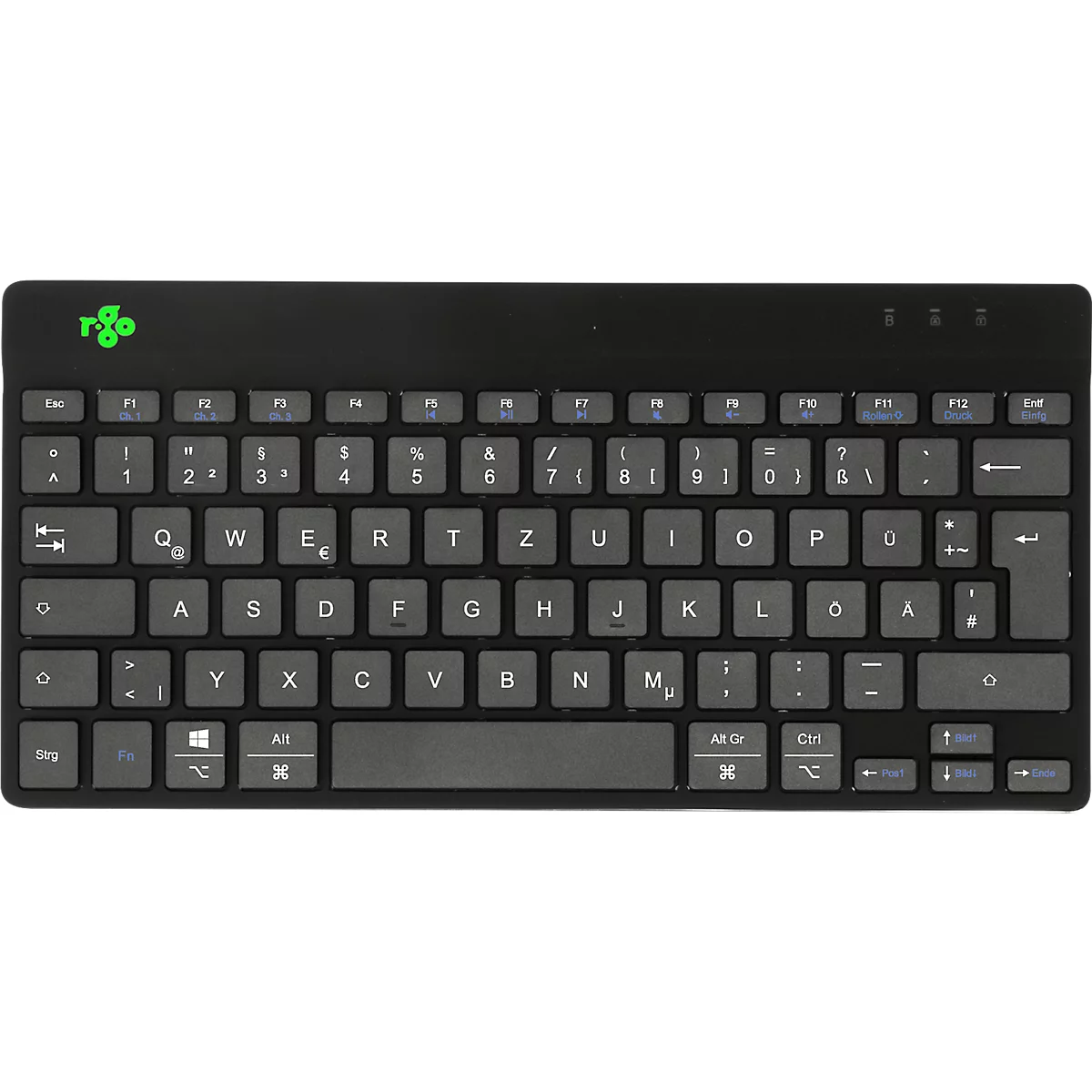 Tastatur R-Go Compact Break, kabellos, QWERTZ, LED-Pausenanzeige, Bluetooth/USB, schwarz