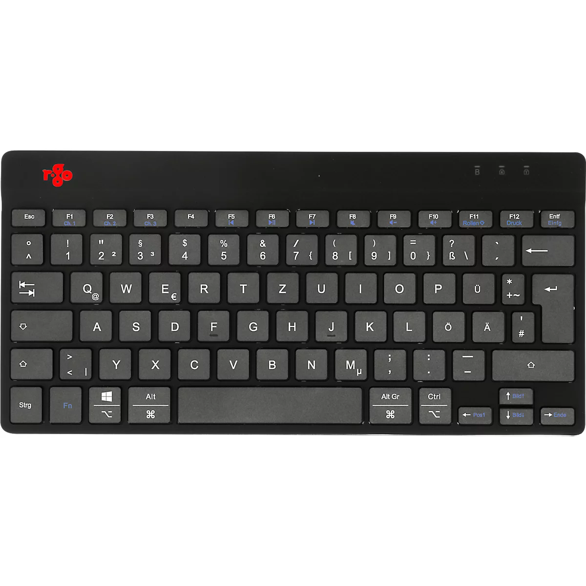 Tastatur R-Go Compact Break, kabellos, QWERTZ, LED-Pausenanzeige, Bluetooth/USB, schwarz