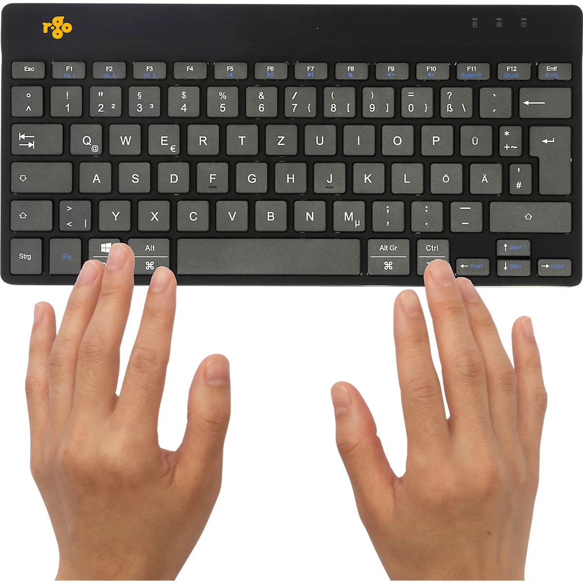 Tastatur R-Go Compact Break, kabellos, QWERTZ, LED-Pausenanzeige, Bluetooth/USB, schwarz