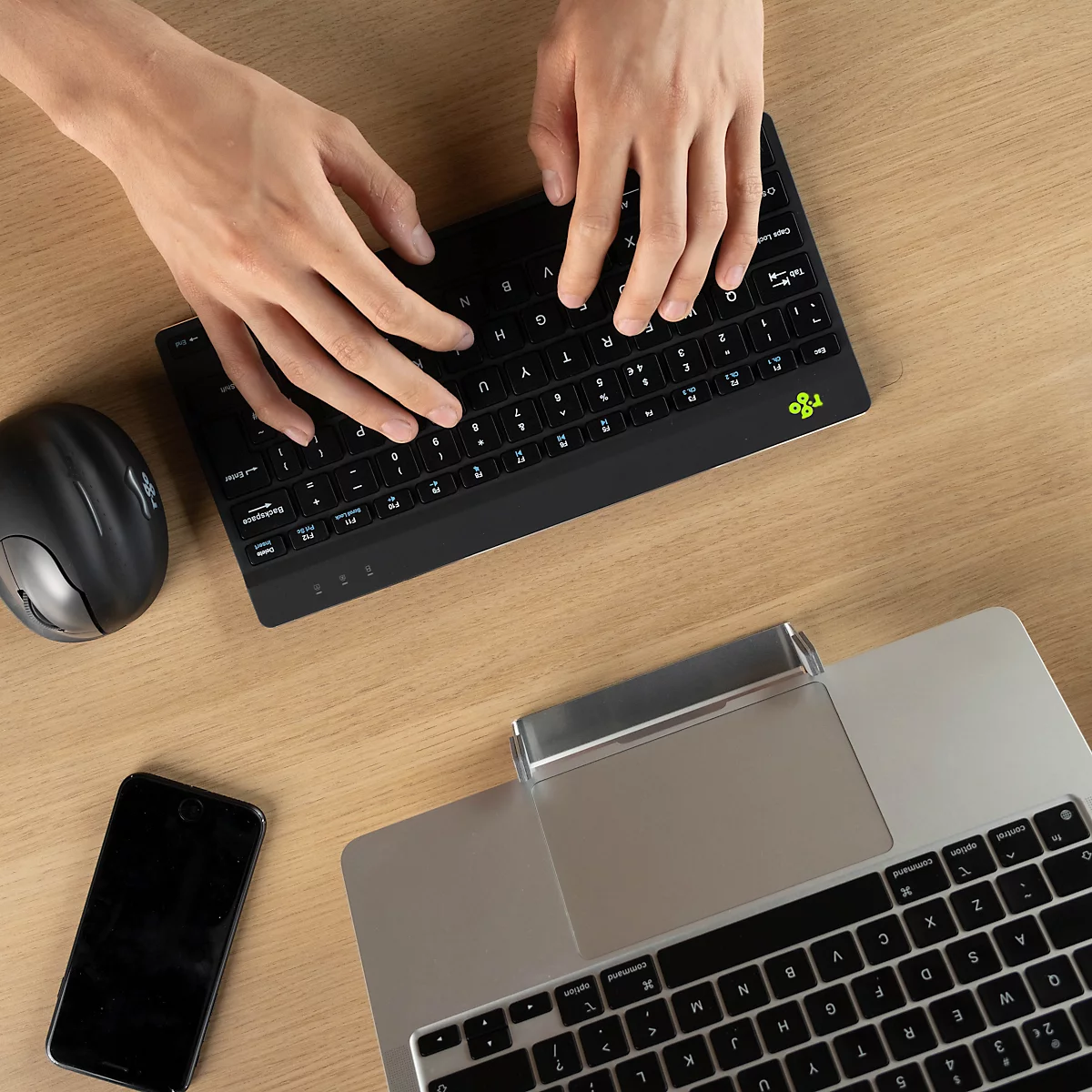 Tastatur R-Go Compact Break, kabellos, QWERTZ, LED-Pausenanzeige, Bluetooth/USB, schwarz