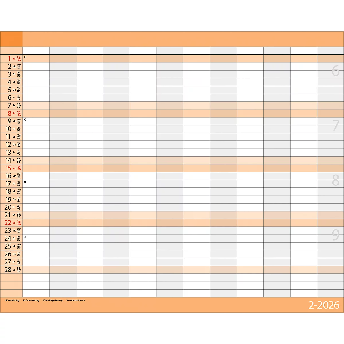 Teamplaner Korsch 2026, 12 Spalten, Kalendarium für D/EN/F/I, Ferientermine, Vorschau bis März 2027, B 440 x H 360 mm, Papier