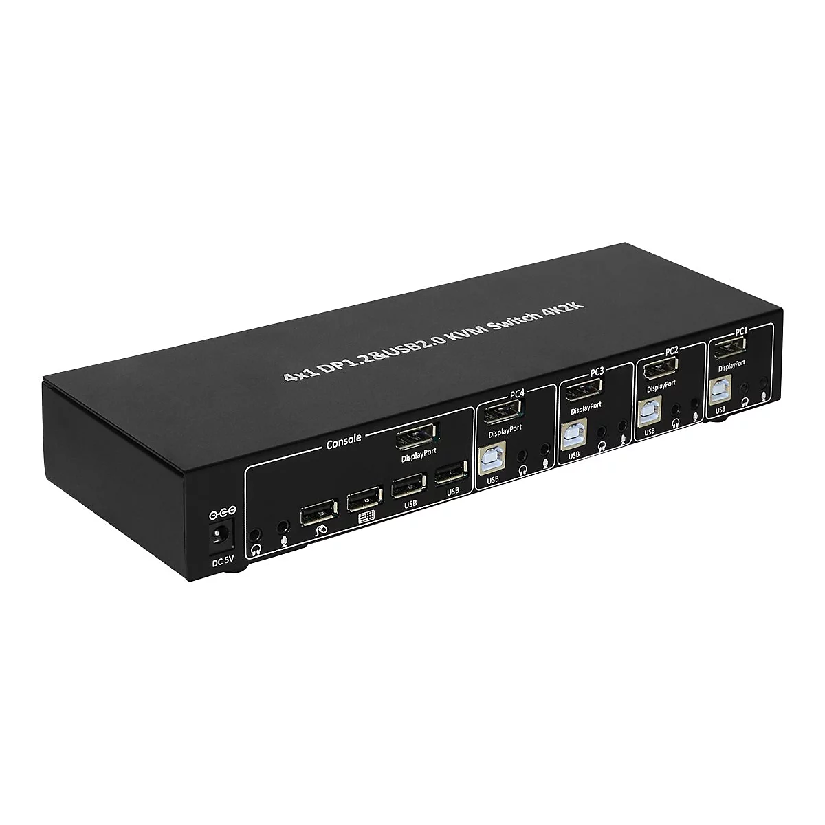 TECHly 4 Port DisplayPort 1.2 KVM Switch with Hub and audio - KVM-/Audio-/USB-Switch - 4 Anschlüsse