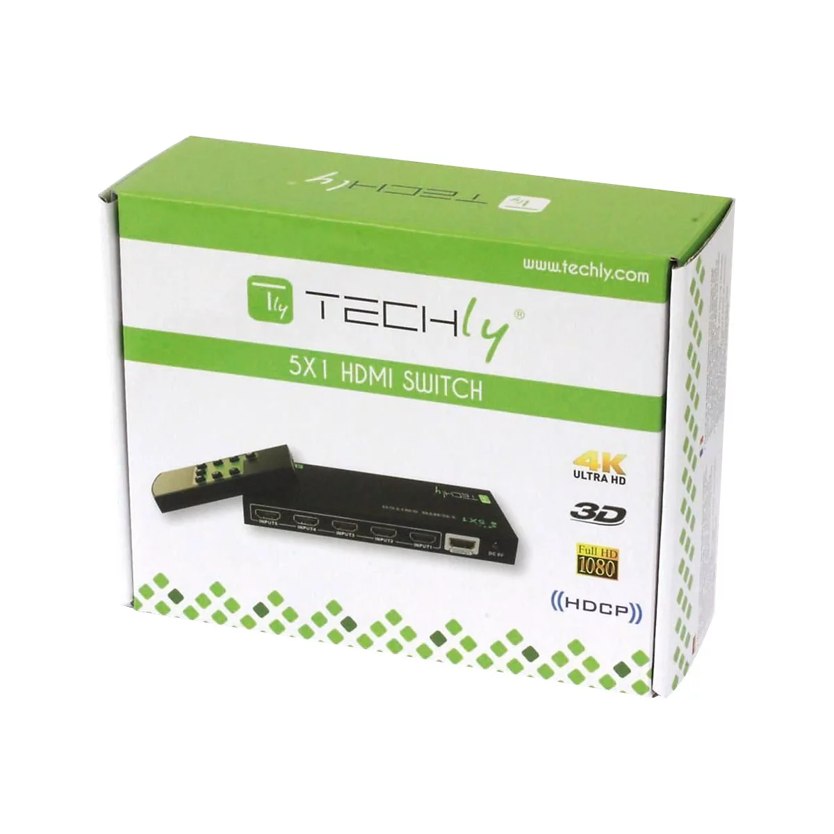TECHly 5 IN 1 OUT HDMI Switch with Remote Control, 4Kx2K, 3D - Video/Audio-Schalter - 5 Anschlüsse