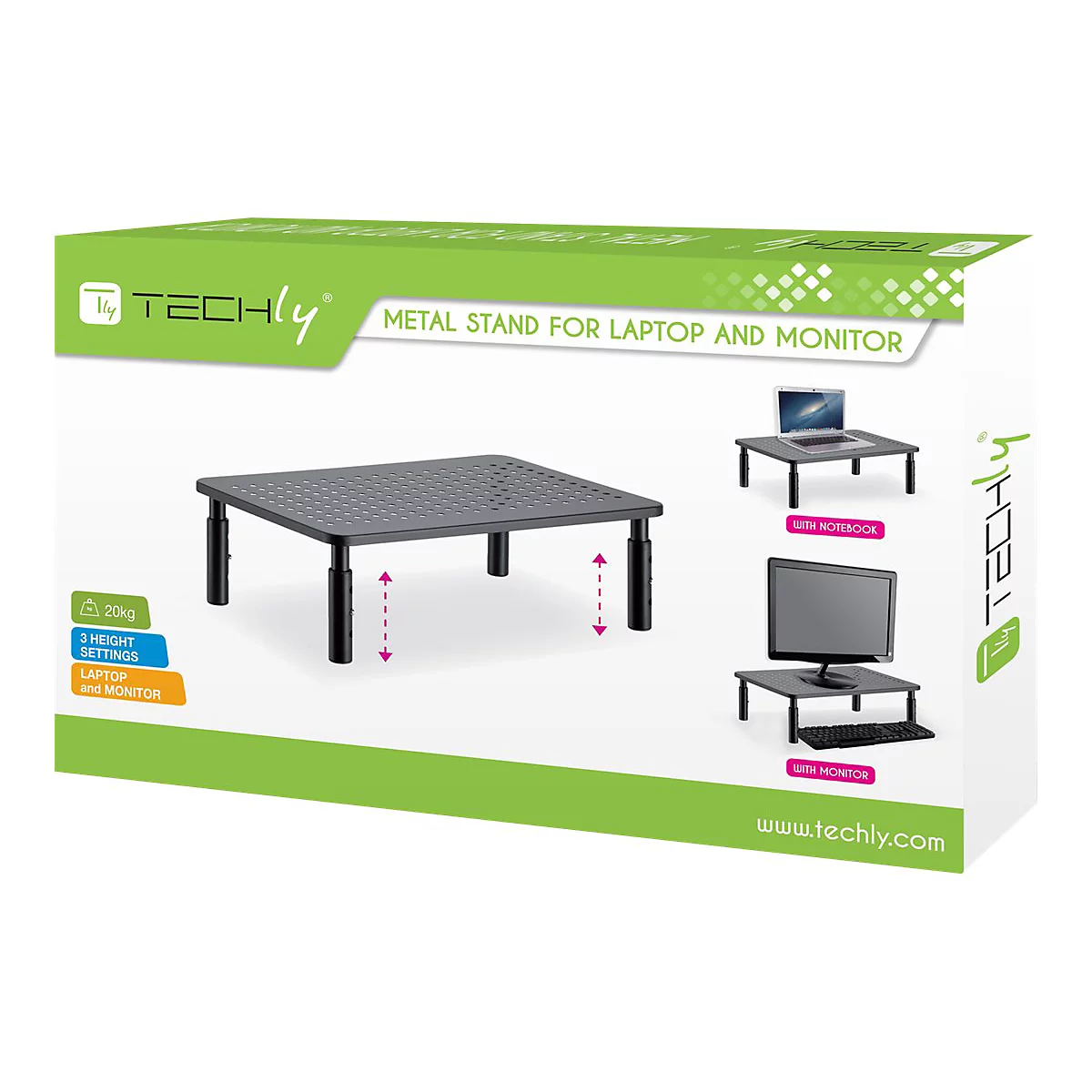 TECHly - Aufstellung - einstellbare Ergonomie - für LCD-Display/Notebook - Metall, gummierte Oberfläche - Schwarz