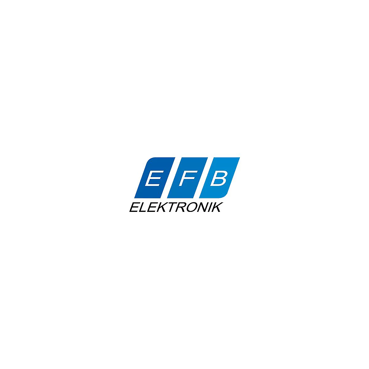 Firmenlogo von EFB Elektronik mit drei blauen, geneigten Rechtecken und weißem Schriftzug.
