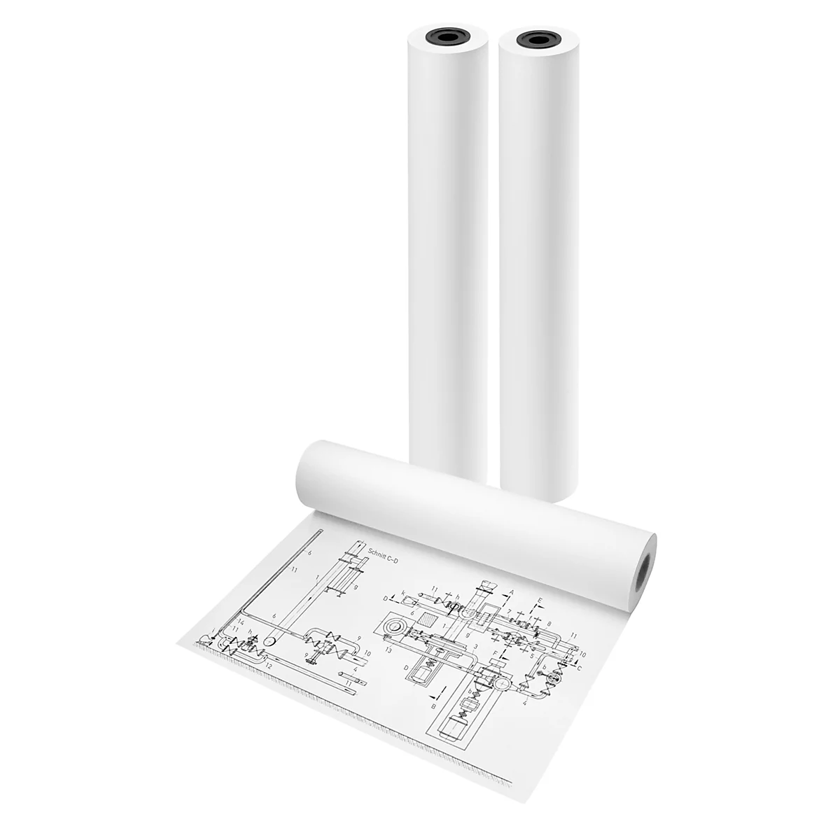 tecno Plotterrollen CAD 90, 91,4 cm x 50 m, 90 g/m², weiß, ungestrichen, Karton = 3 Rollen