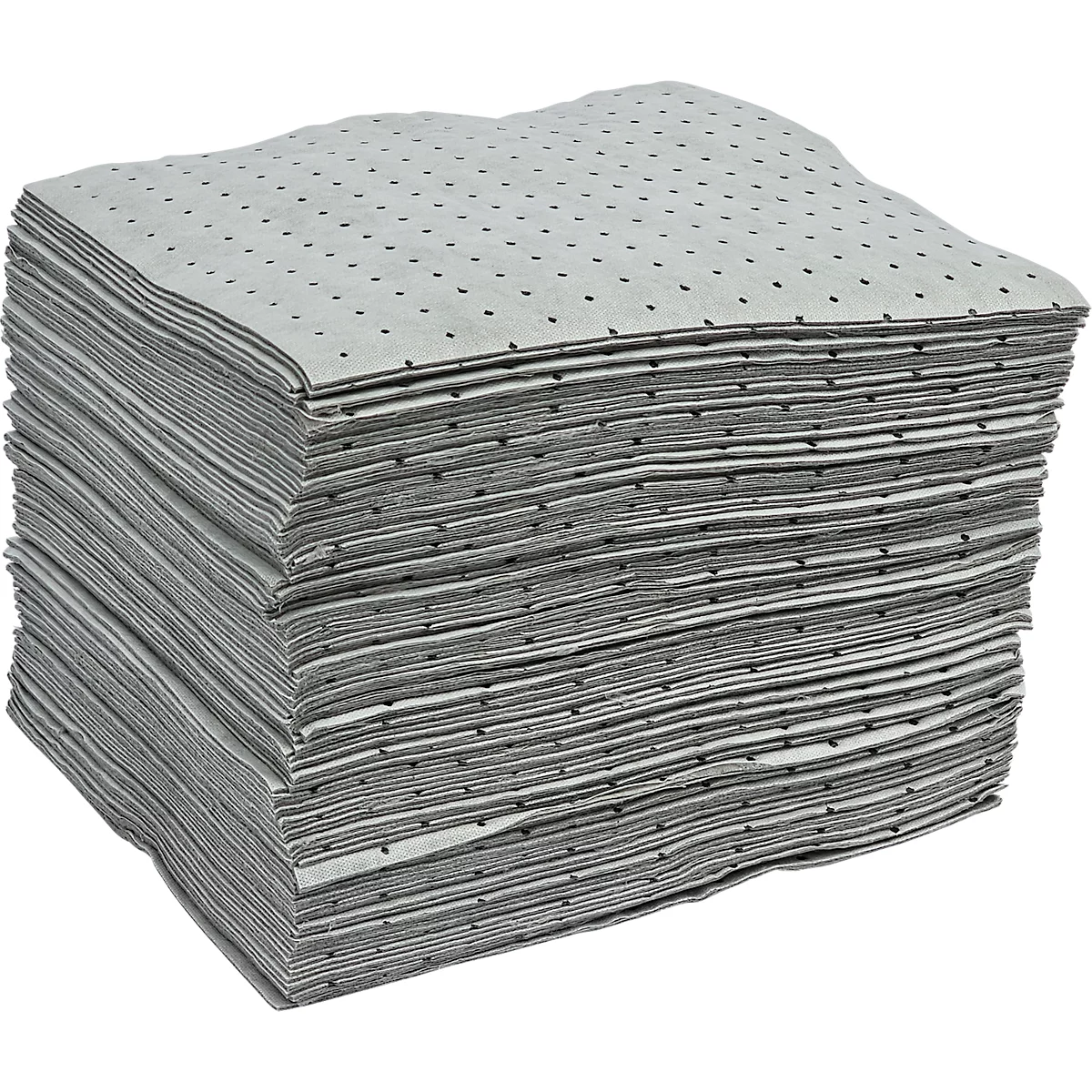 Pila de alfombras grises absorbentes de aceite con pequeños agujeros. Las alfombras están apiladas unas sobre otras, formando un bloque rectangular.