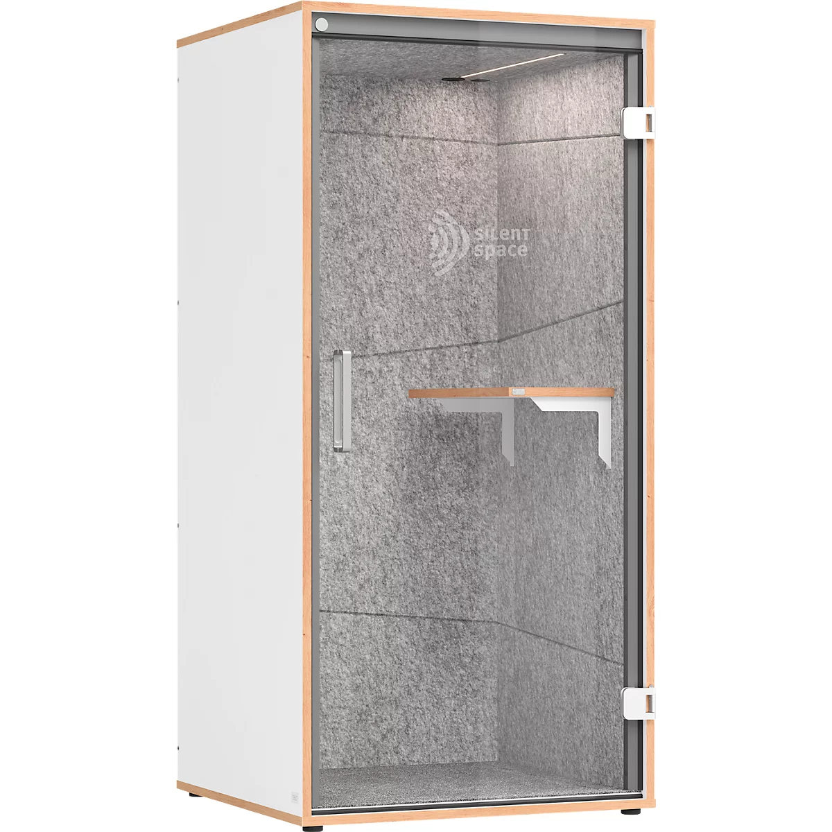 Telefonbox Silent Space 1, ESG-Glastür, LED-Beleuchtung, Lüftungssystem, Akustikkabine, weiß/grau meliert