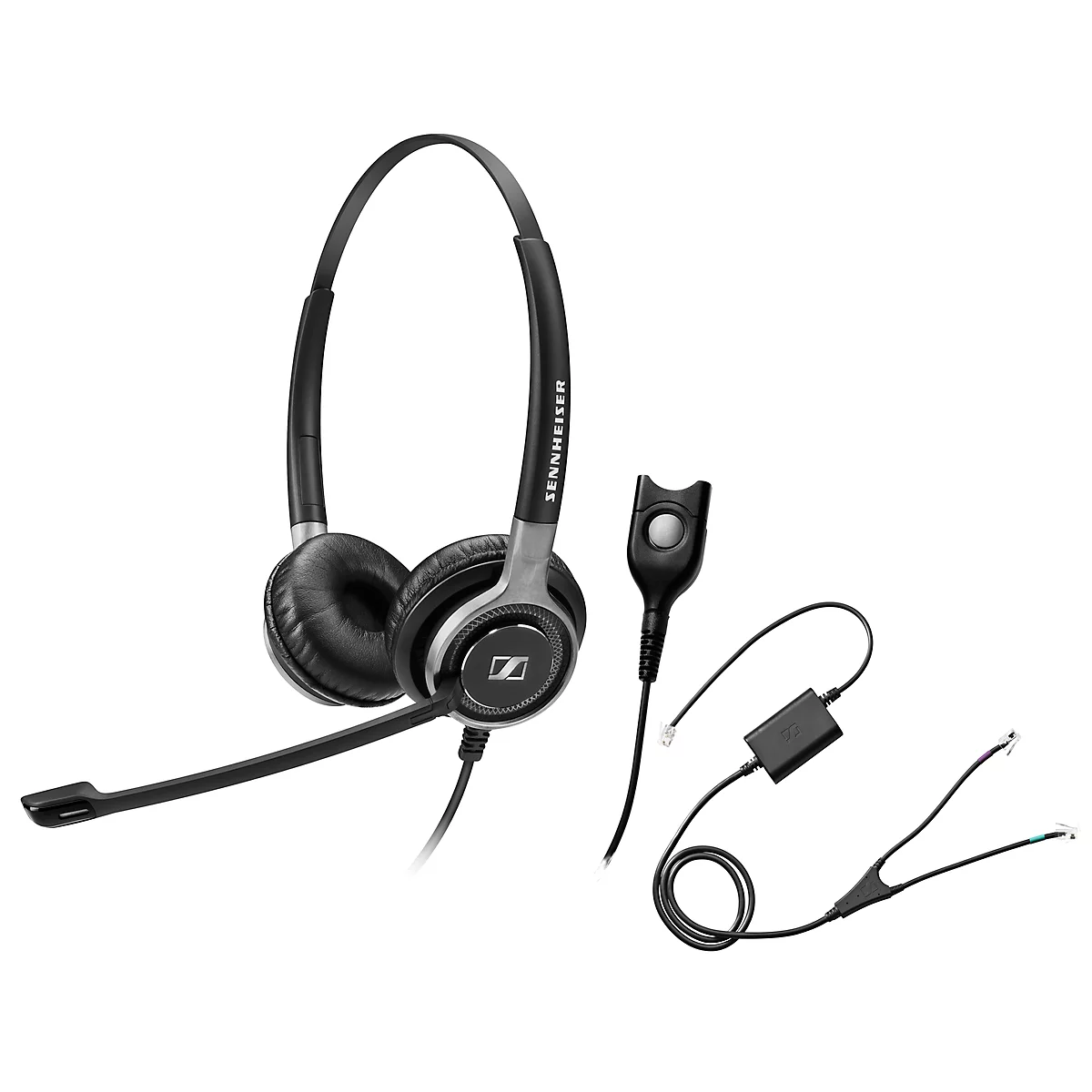 Telefoon-headset Sennheiser SC 660, kabelaansluiting, stereogeluid, HD, oorkussens, en adapter CEHS-AV04