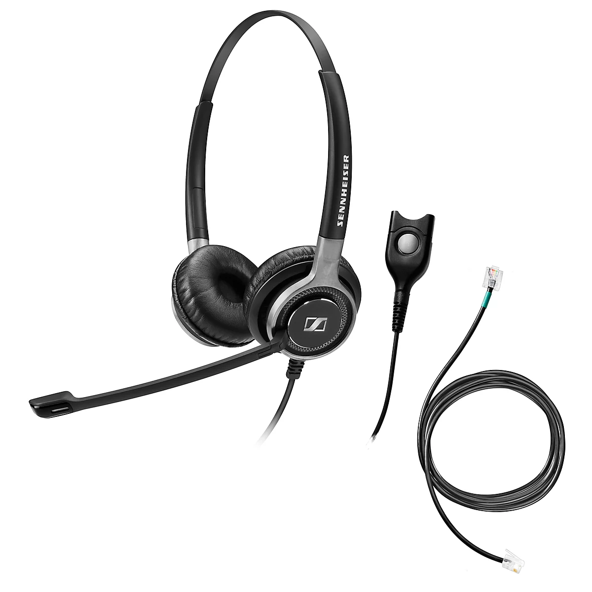 Telefoon-headset Sennheiser SC 660, kabelaansluiting, stereogeluid, HD, oorkussens, en adapter CEHS-DHSG