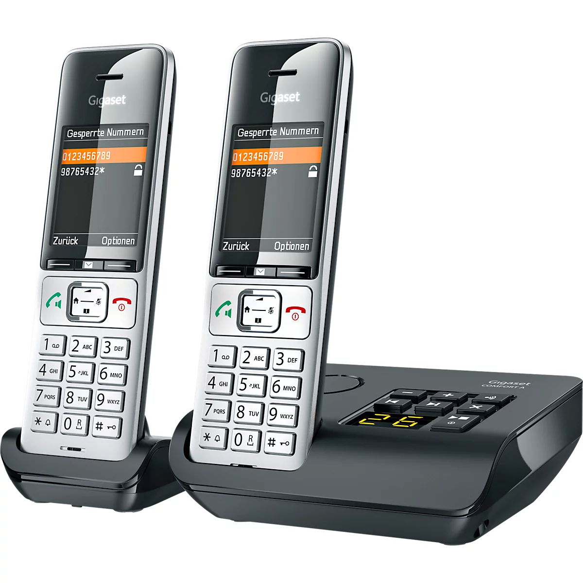 Téléphone sans fil Gigaset Comfort 500A Duo, répondeur, compatible avec les appareils auditifs, noir