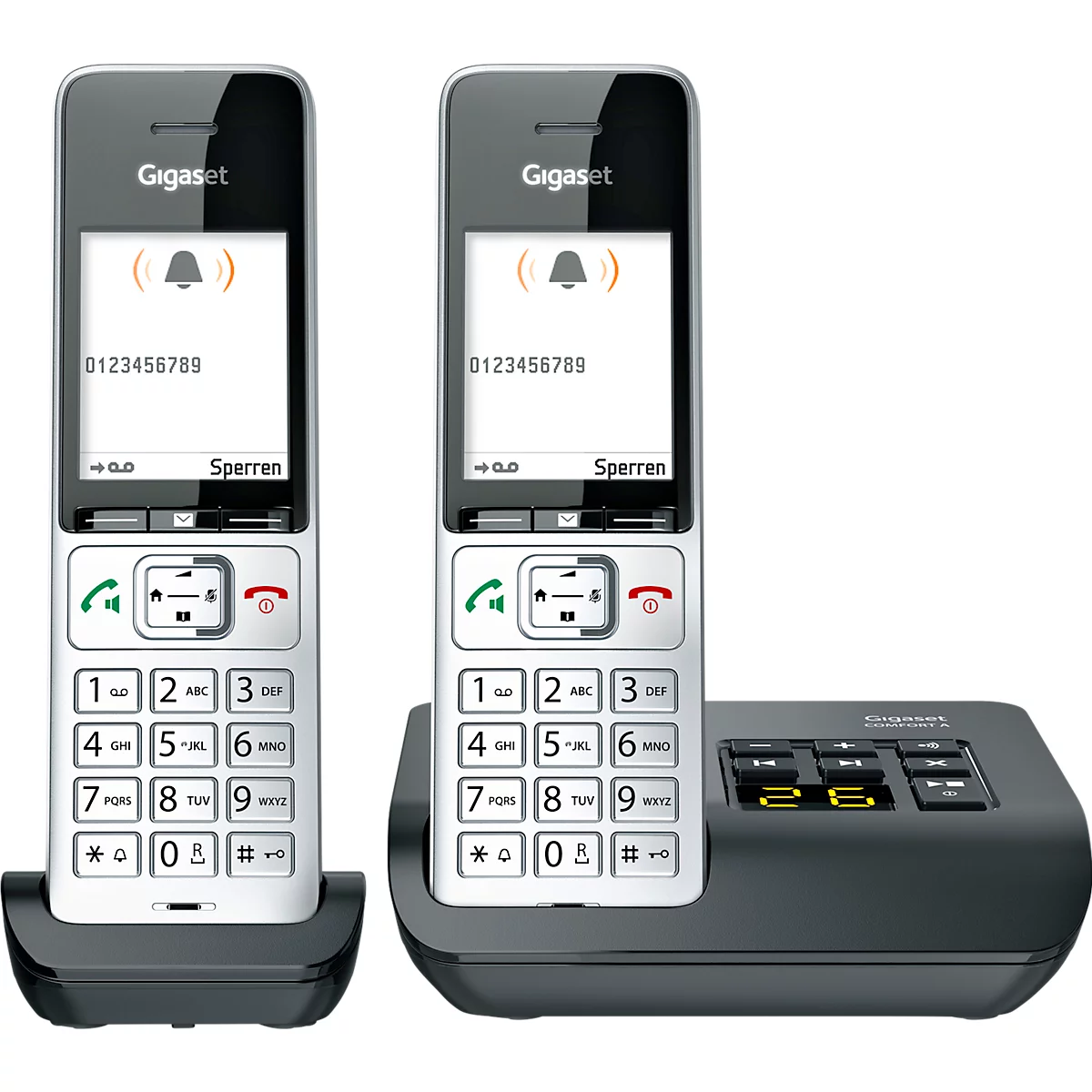 Téléphone sans fil Gigaset Comfort 500A Duo, répondeur, compatible avec les appareils auditifs, noir