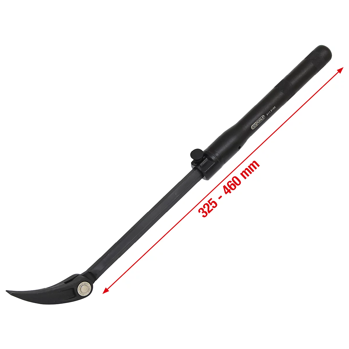 Schwarzes Hebelwerkzeug, roter Pfeil zeigt die Länge 325-460 mm an.