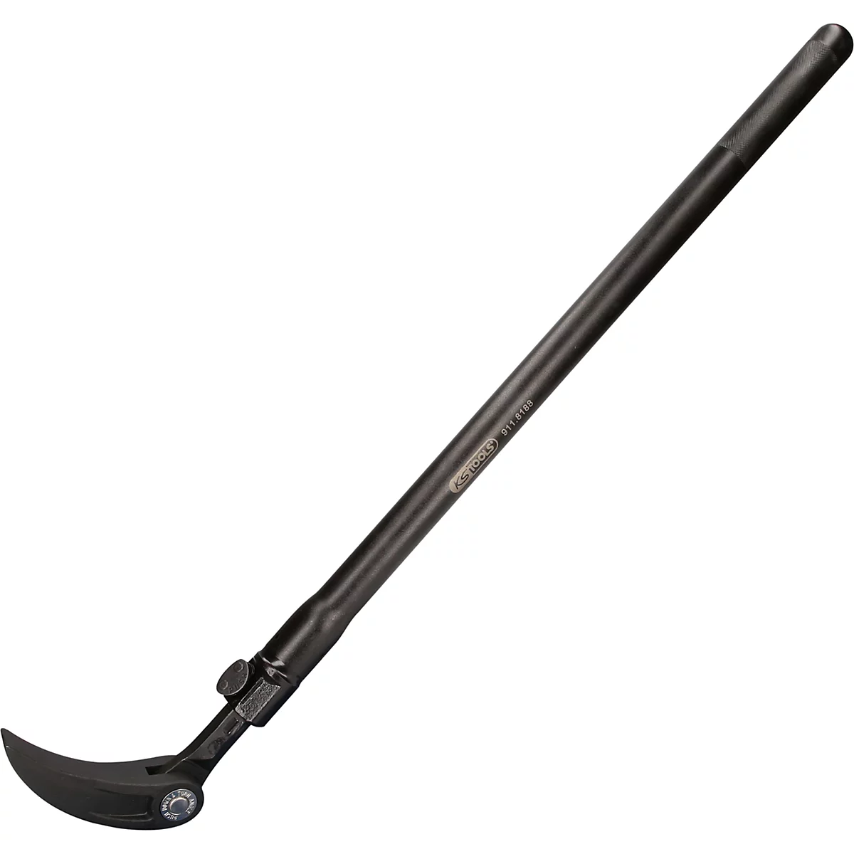 Eine schwarze Brechstange, die auf einem weißen Hintergrund liegt. Der Name des Herstellers ist lesbar.