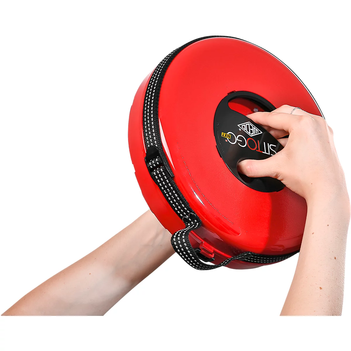 Teleskophocker WEDO® SITTOGO®NXT, zusammenschiebbar, höhenverstellbar, mit Umhängegurt, bis 150 kg, ABS-Kunststoff, rot