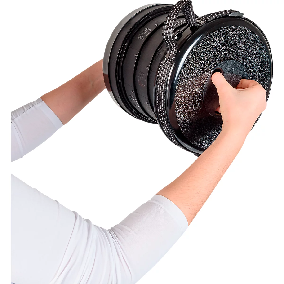 Teleskophocker WEDO® SITTOGO®NXT, zusammenschiebbar, höhenverstellbar, mit Umhängegurt, bis 150 kg, ABS-Kunststoff, schwarz