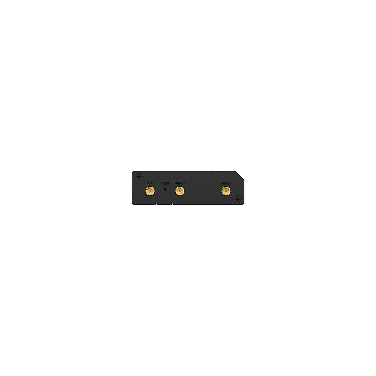 Schwarzes elektronisches Gerät mit vier goldenen Antennenanschlüssen und den Aufschriften WIFI, RESET und MOBILE.
