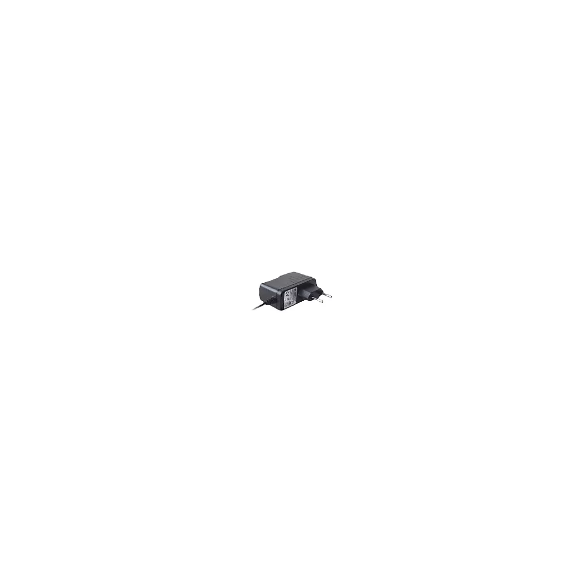 Schwarzes Netzteil mit Eurostecker und Kabel.