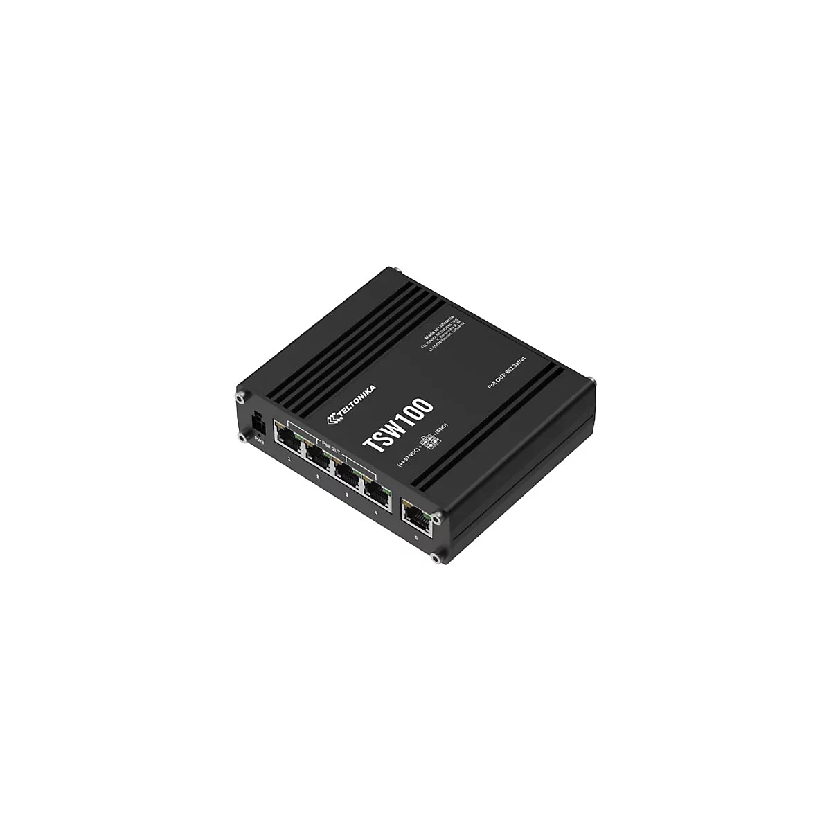 Teltonika TSW100 - Switch - unmanaged - 5 x 10/100/1000 (4 PoE) - an DIN-Schiene montierbar, oberflächenmontierbar, wandmontierbar - PoE (120 W)