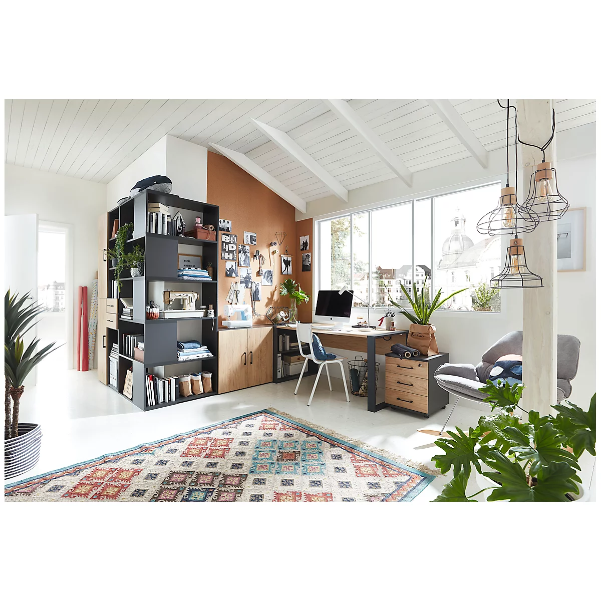 TEMPIO Home Office bureau, rechthoekig, slede onderstel, B 1500 x D 800 x H 740 mm, Sonoma eik/wit