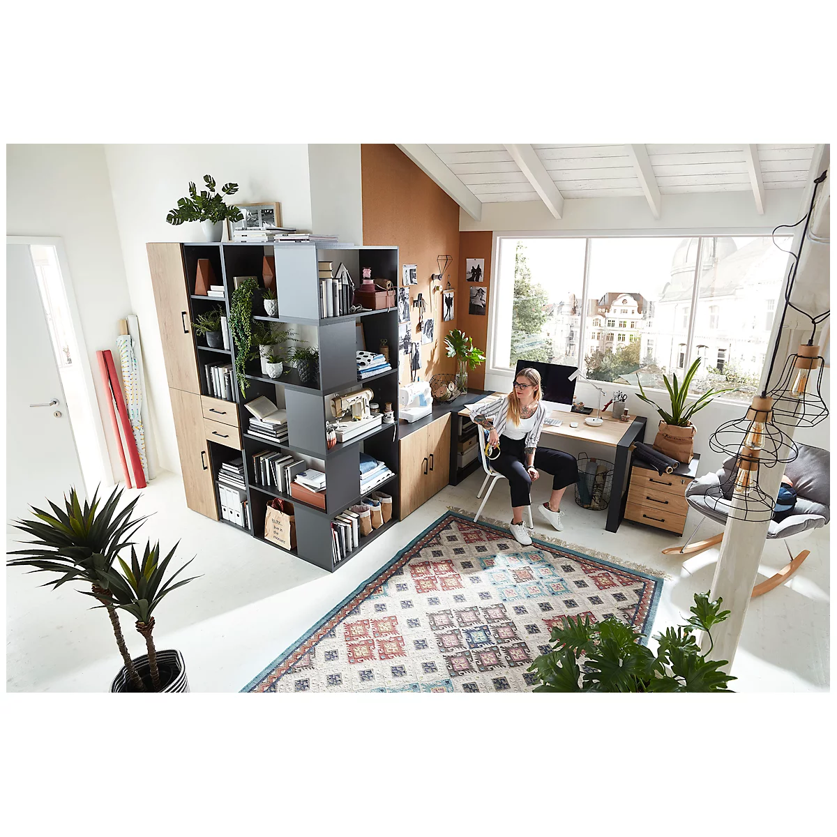 TEMPIO Home Office bureau, rechthoekig, slede onderstel, B 1500 x D 800 x H 740 mm, Sonoma eik/wit