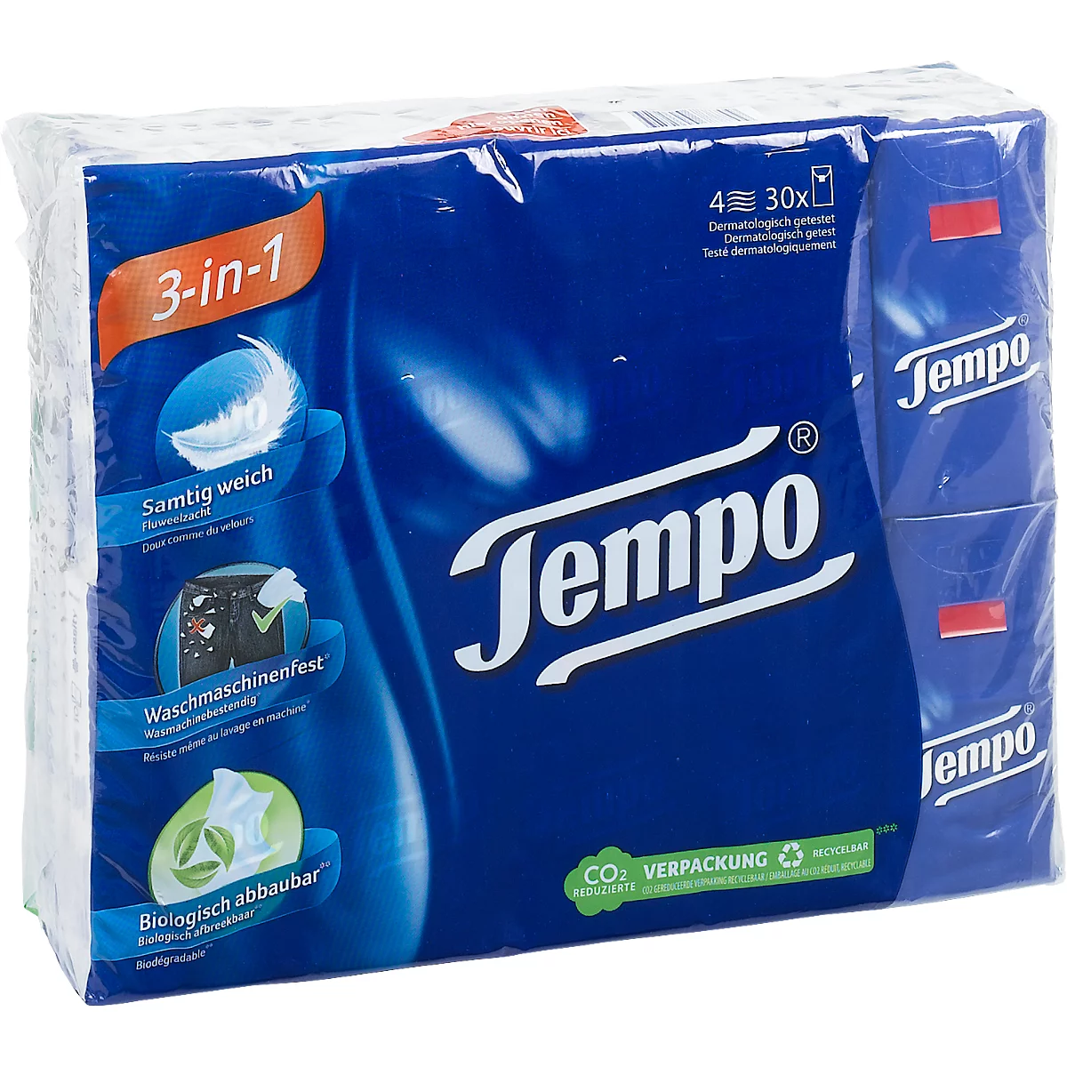 Tempo Taschentücher 3 in 1, samtig weich, 1 Packung à 30 x 10 Tücher