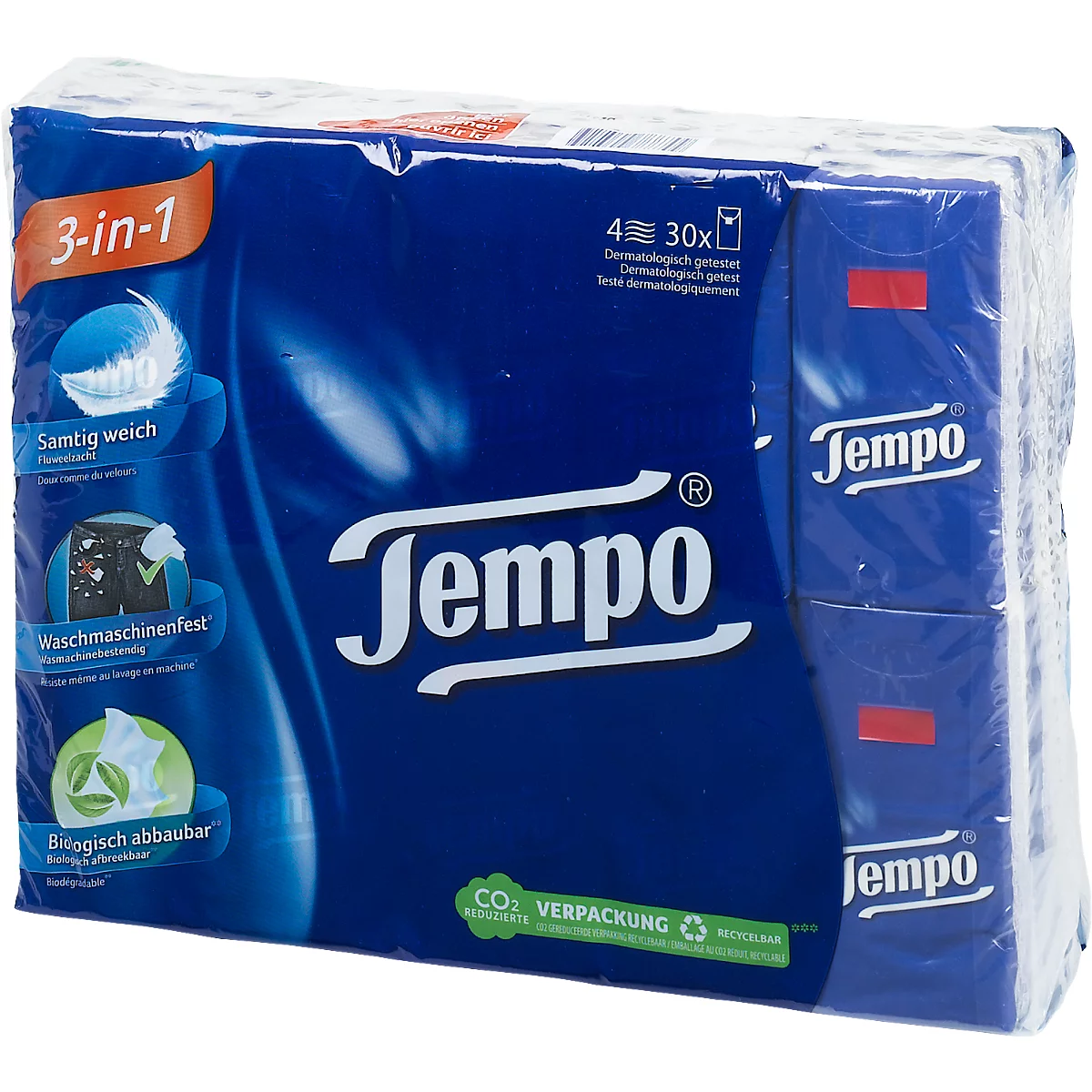 Tempo Taschentücher 3 in 1, samtig weich, 1 Packung à 30 x 10 Tücher