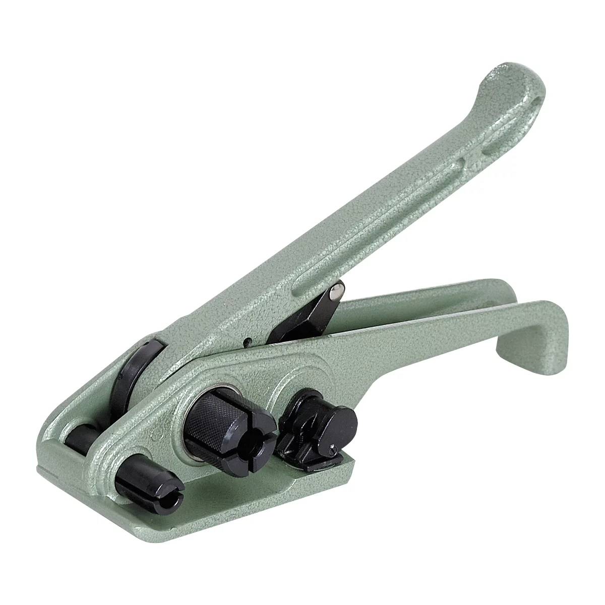 Light green tool for closing packaging straps.