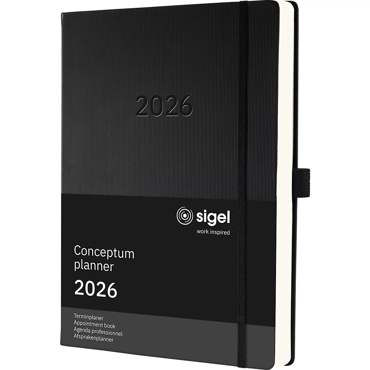 Terminplaner Sigel Conceptum 2026 C2604, A4+, 480 Seiten, 1 Jahr, 1 Seite für je 1 Tag, PEFC®-Papier/Kunststoff, schwarz